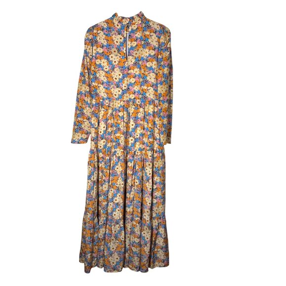 Stine Goya Judy Tiered Floral Silk Crepe Maxi Dress Multi Womens Size M Prairie - Picture 11 of 11